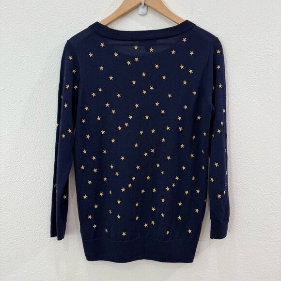 J. Crew Women's Small Navy Blue 100% Merino Wool Tippi Sweater Embroidered Stars - Picture 5 of 10